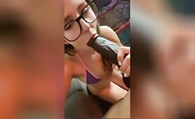 Nerdy White Girl Sucking Huge Black Cock